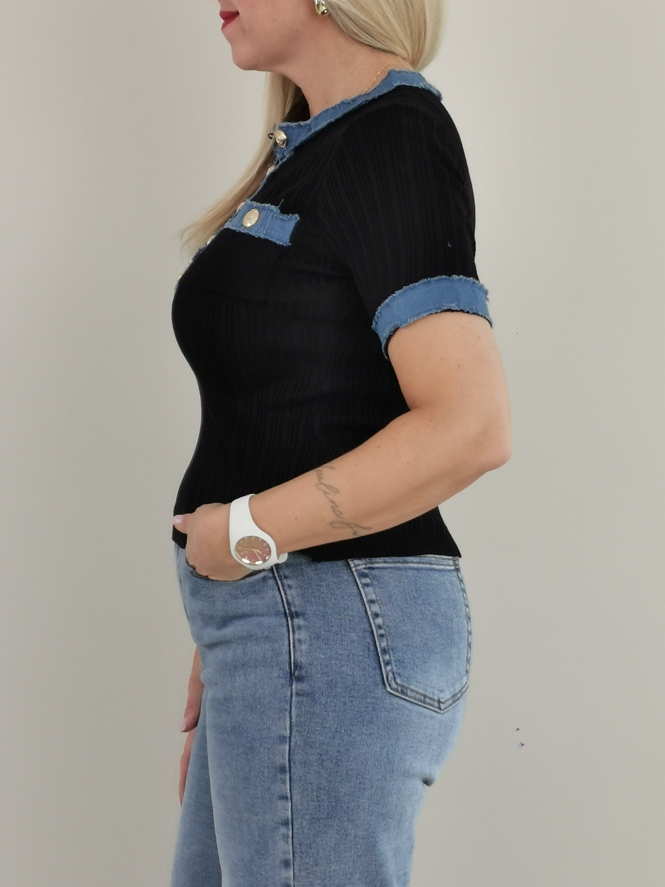 Shirt Feinstrick Jeans-Details Art. 6321