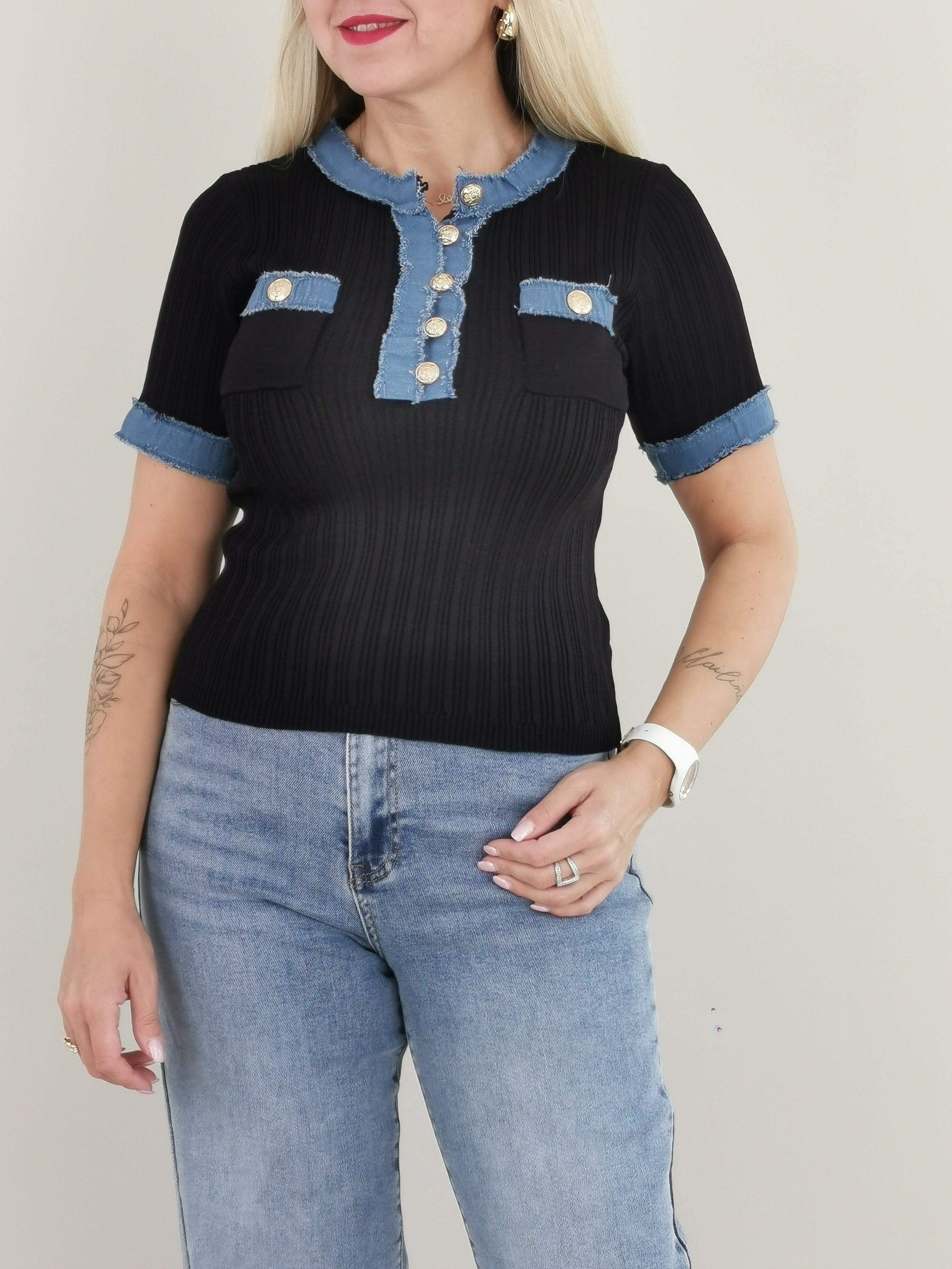 Shirt Feinstrick Jeans-Details Art. 6321