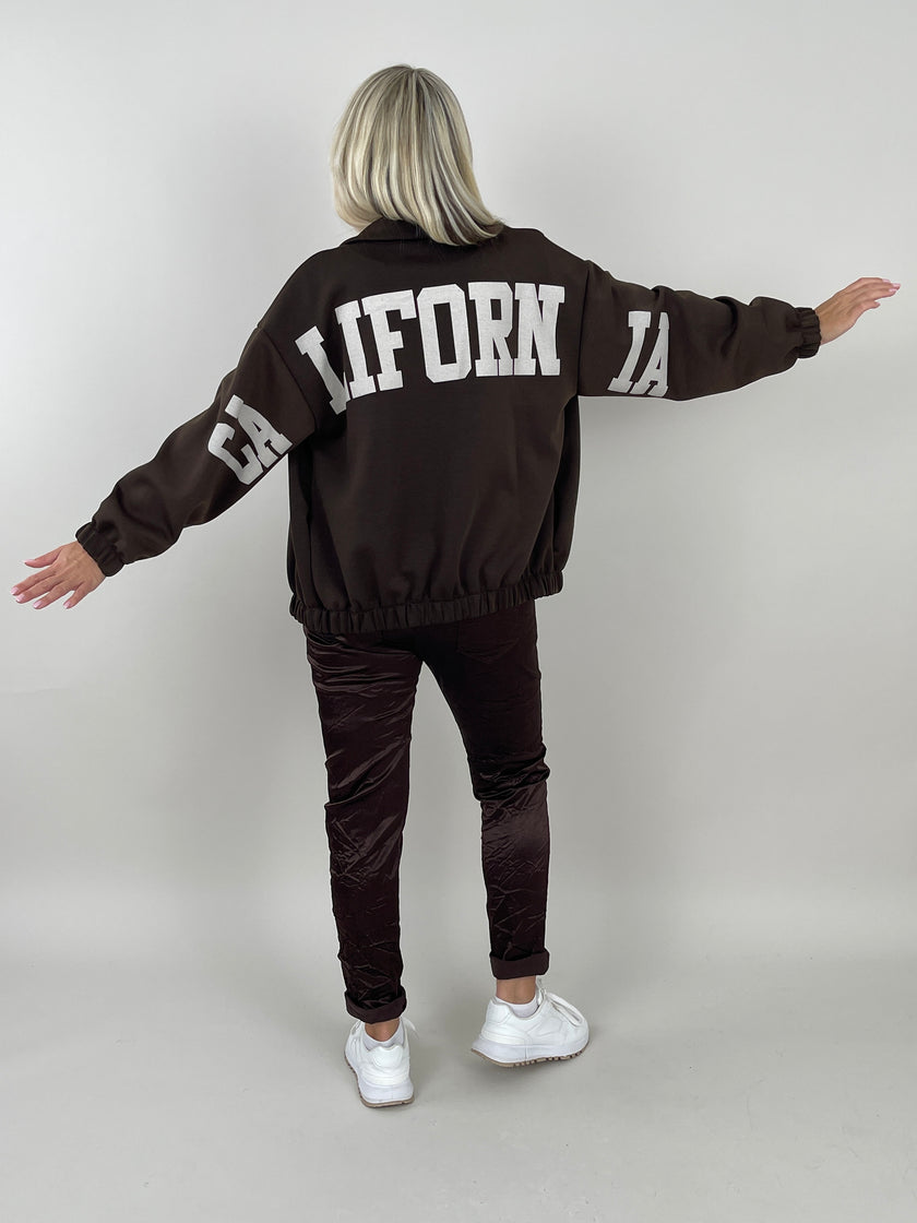 Sweatjacke mit Schriftzug in Mokka Artikel 6264