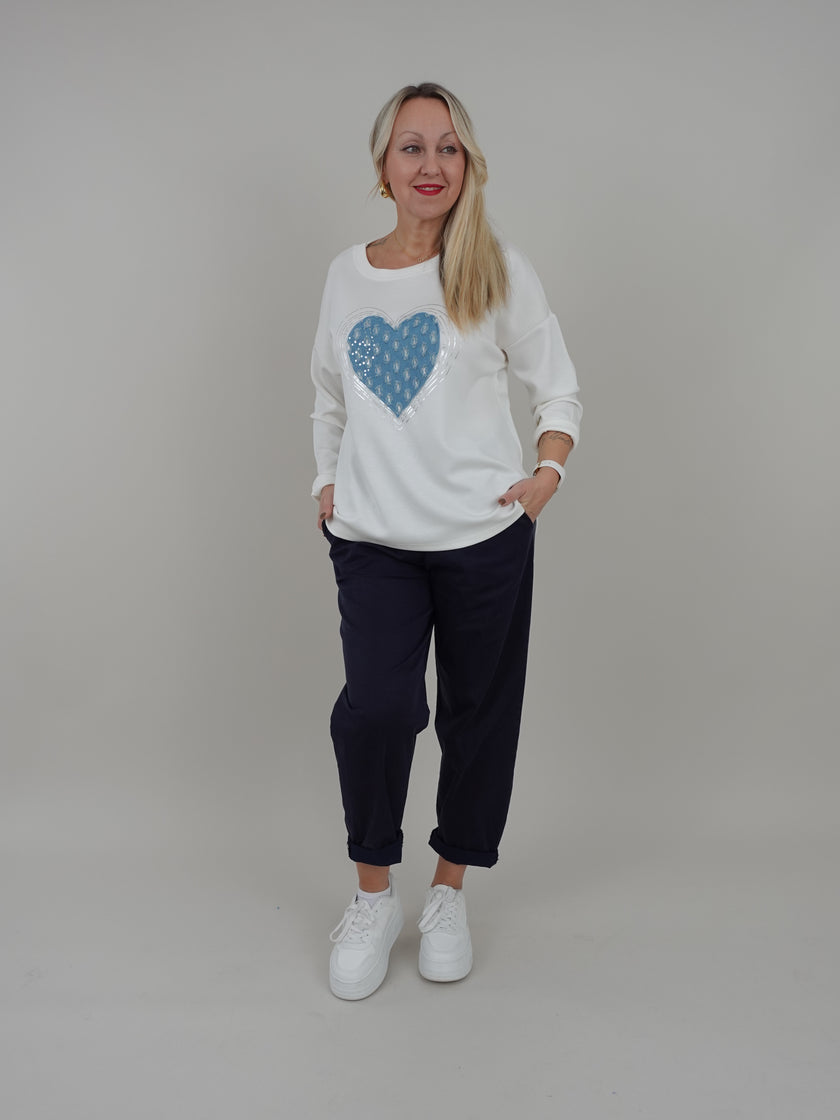 Sweater mit Denim Herz in Offwhite Artikel 5543