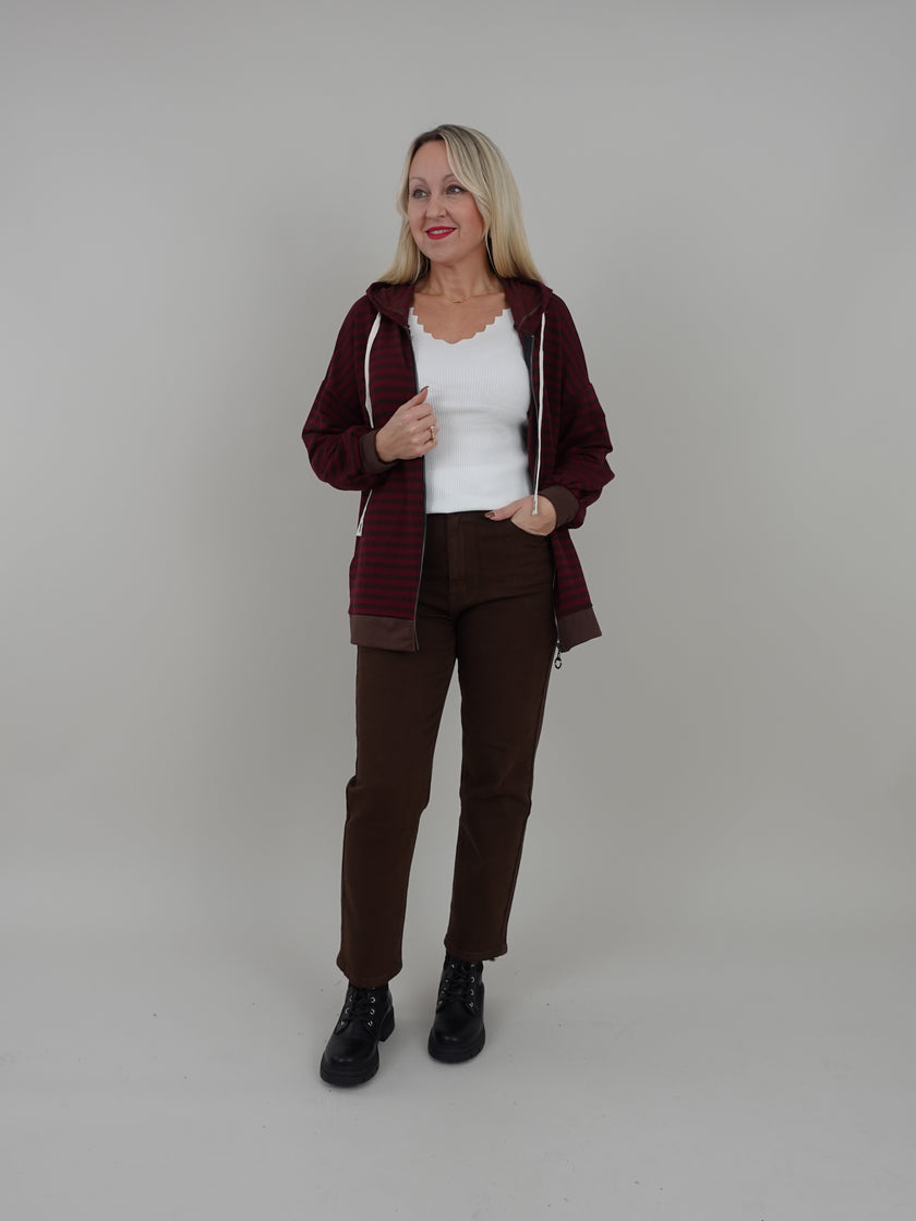 Sweatjacke Streifen in Pflaume/Mokka Art. 6485