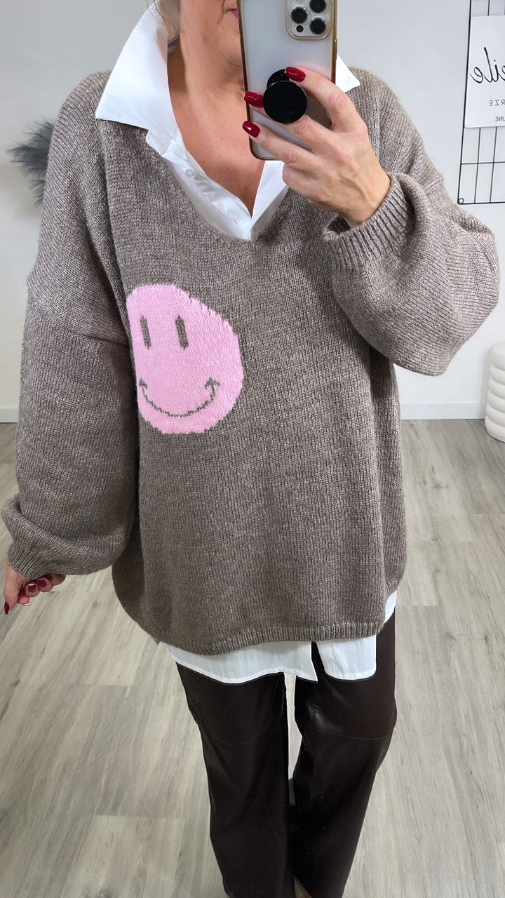 Pullover Smiley und Statement in Braun Art. 6511