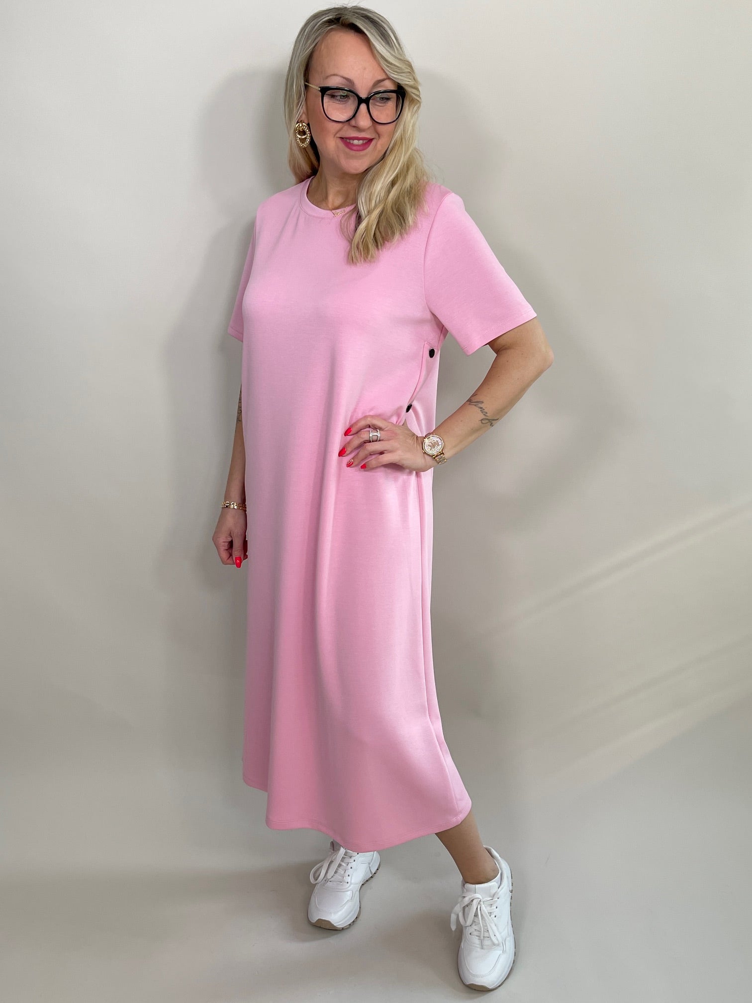 Sweatkleid Maxi mit Knöpfen in versch. Farben Artikel 5792