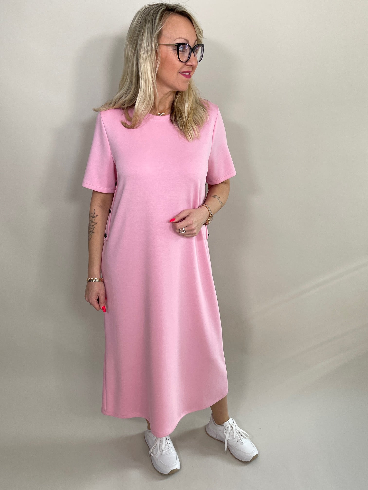 Sweatkleid Maxi mit Knöpfen in versch. Farben Artikel 5792