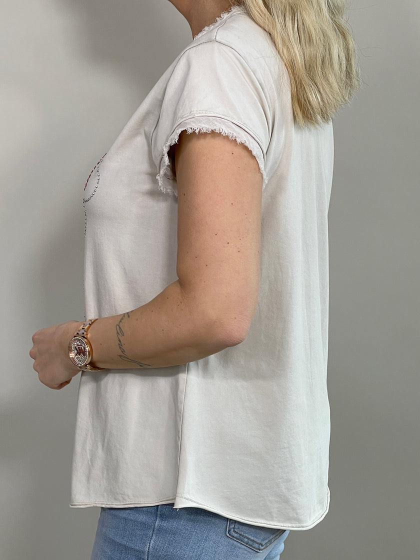 T-Shirt mit Steinchen und Glitzerdruck in versch. Farben Artikel 5781