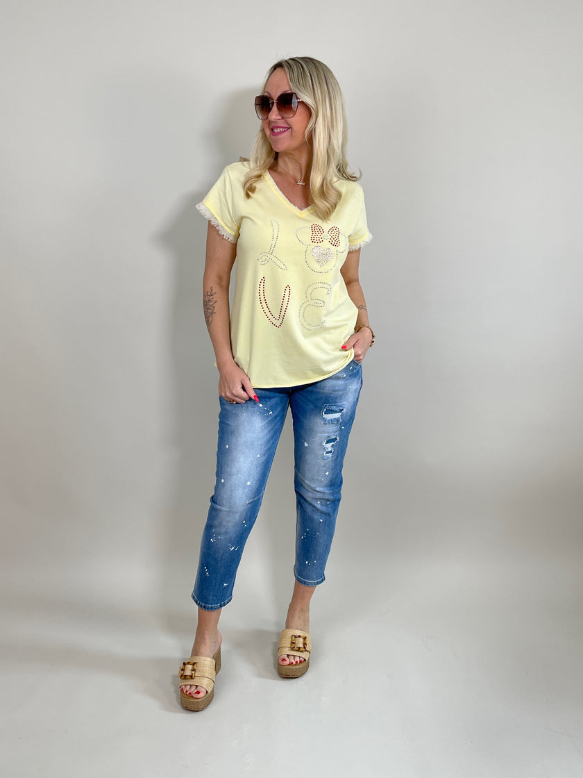 T-Shirt mit Steinchen und Glitzerdruck in versch. Farben Artikel 5781