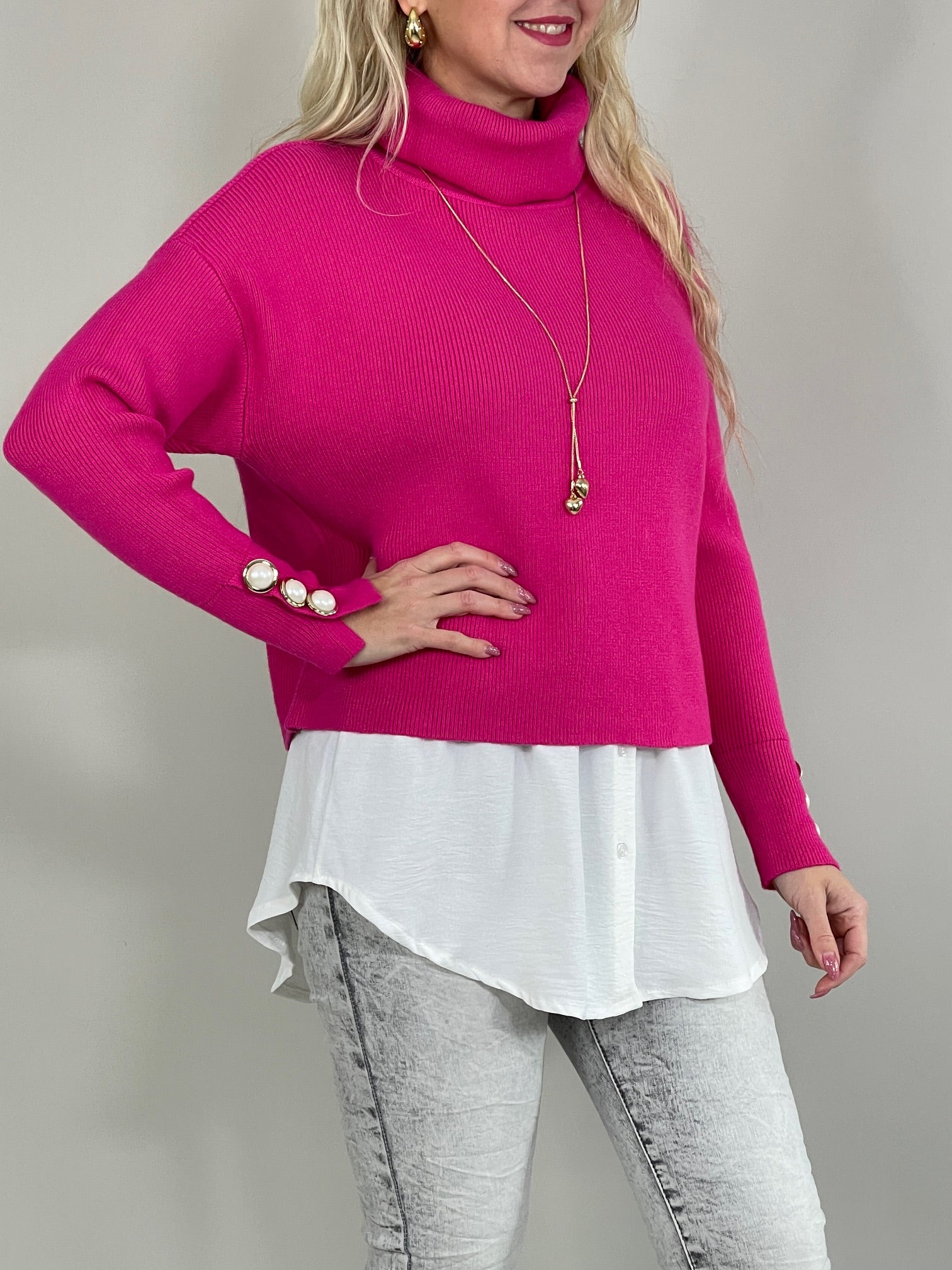 Pullover Rollkragen mit Zierknöpfen in versch. Farben Artikel 5458
