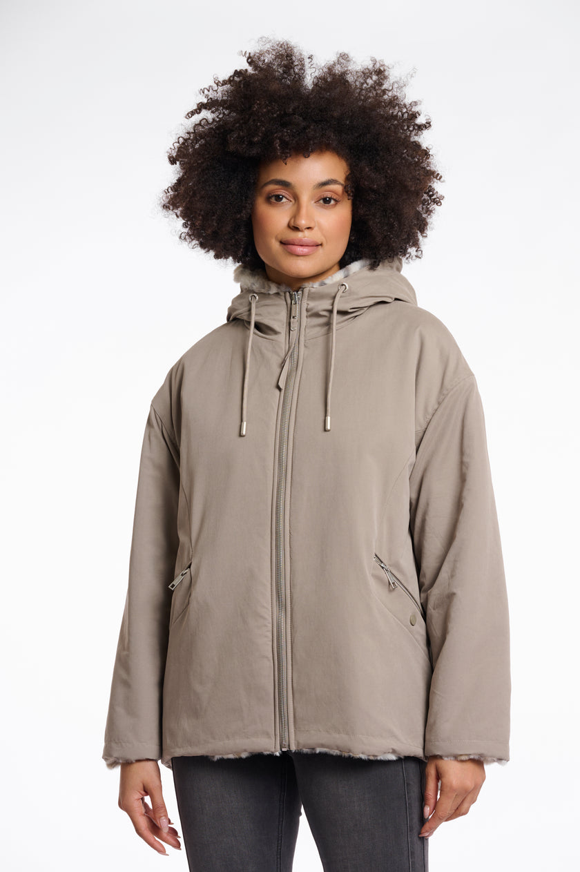 Wendemantel mit Kunstpelz von Rino&Pelle in Light Pebble/Leo Art. RP6514