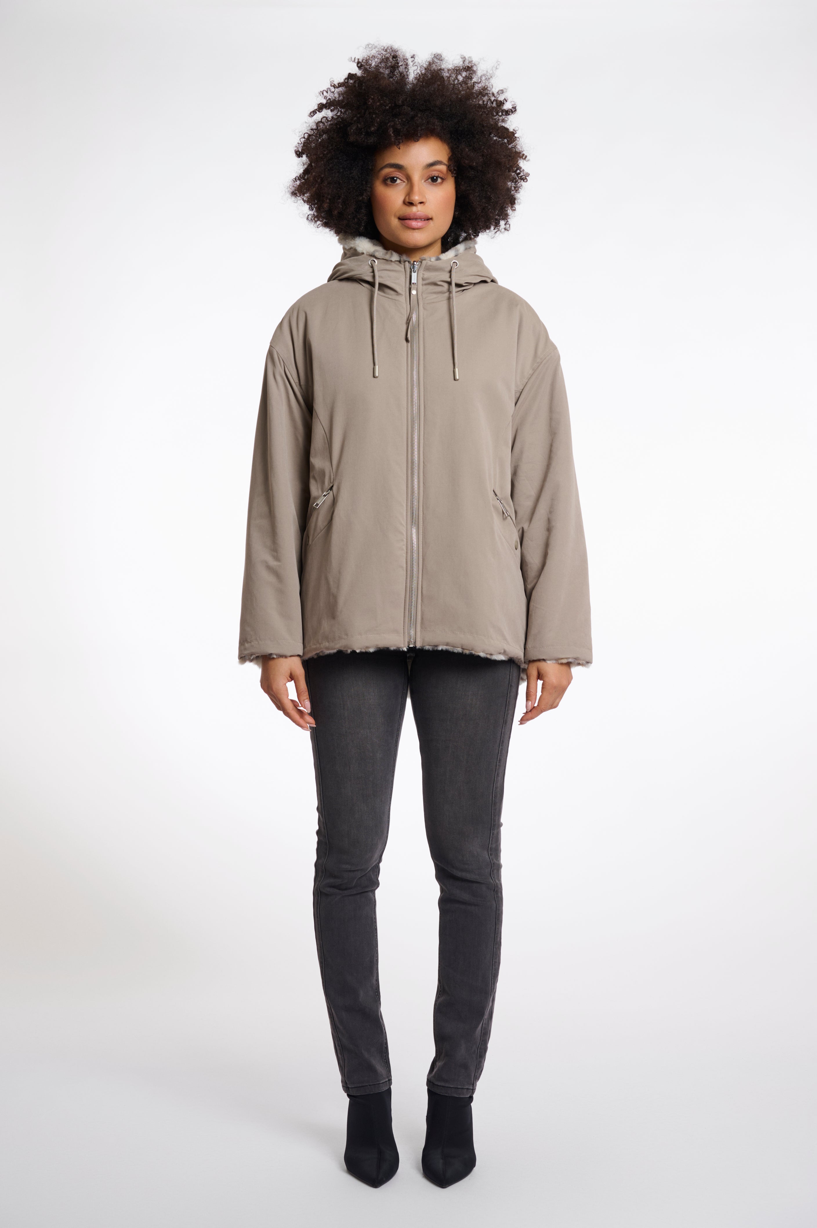 Wendemantel mit Kunstpelz von Rino&Pelle in Light Pebble/Leo Art. RP6514