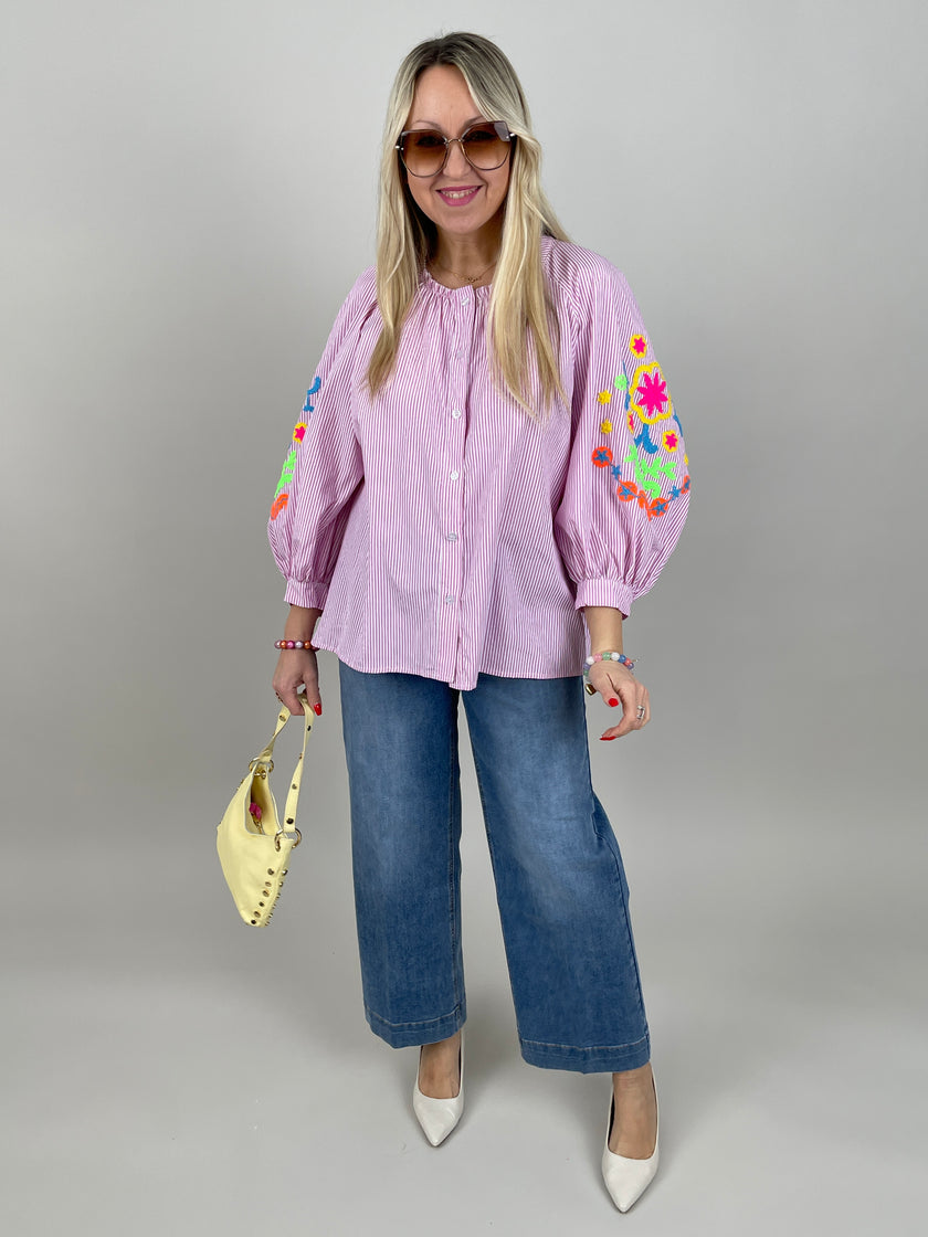 Bluse mit Strickerei und Streifen in Rosa Art. 6978