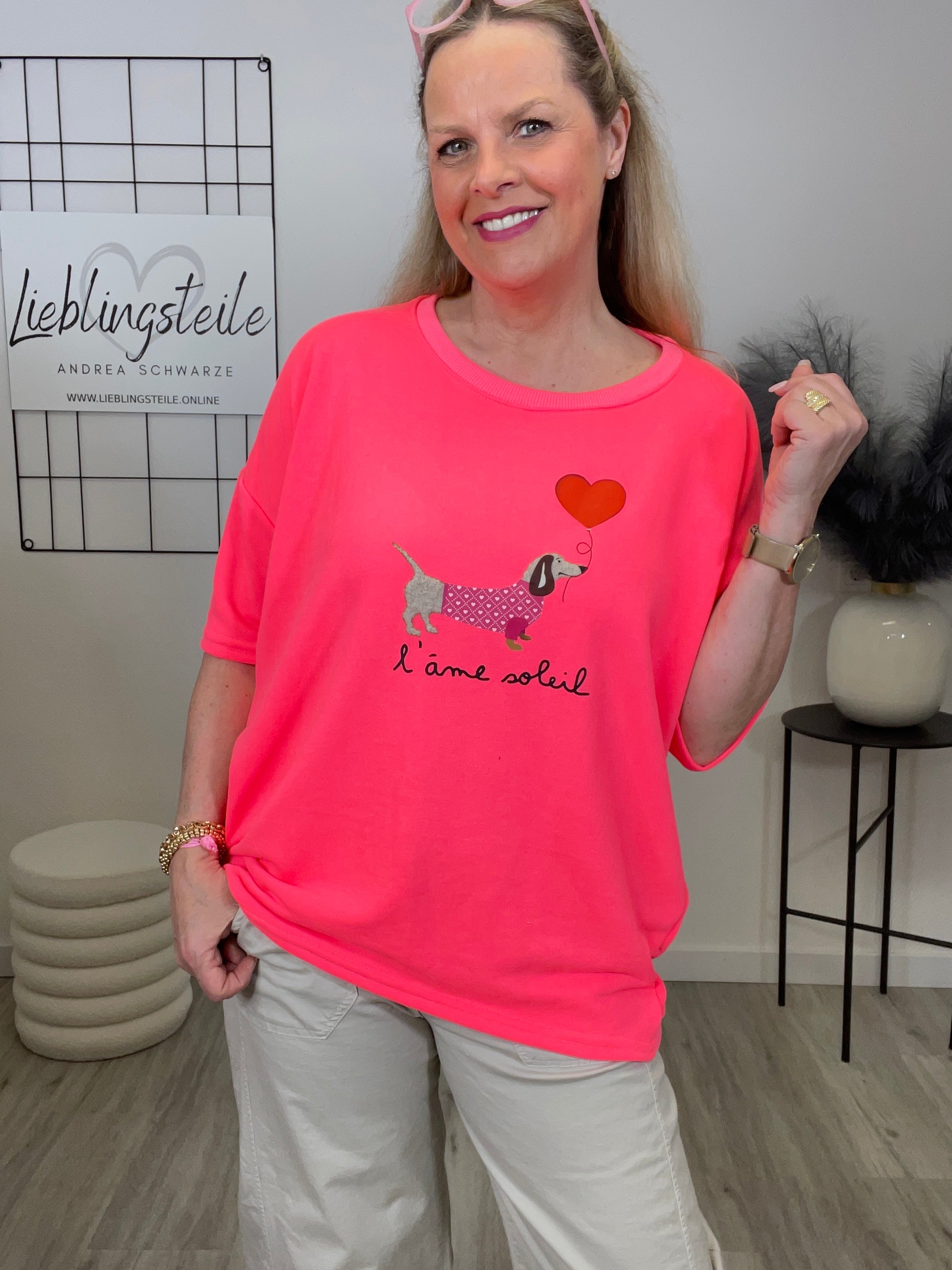 Leichtes Sweatshirt 1/2 Arm Dackel in Neonpink Art. 6964