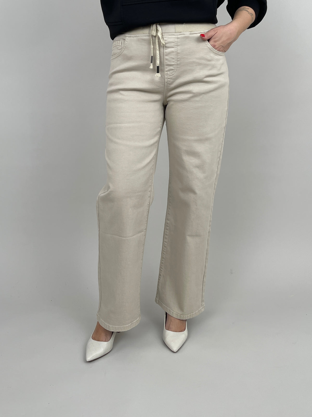 Jeans Wide Leg mit Stretchbund in Beige