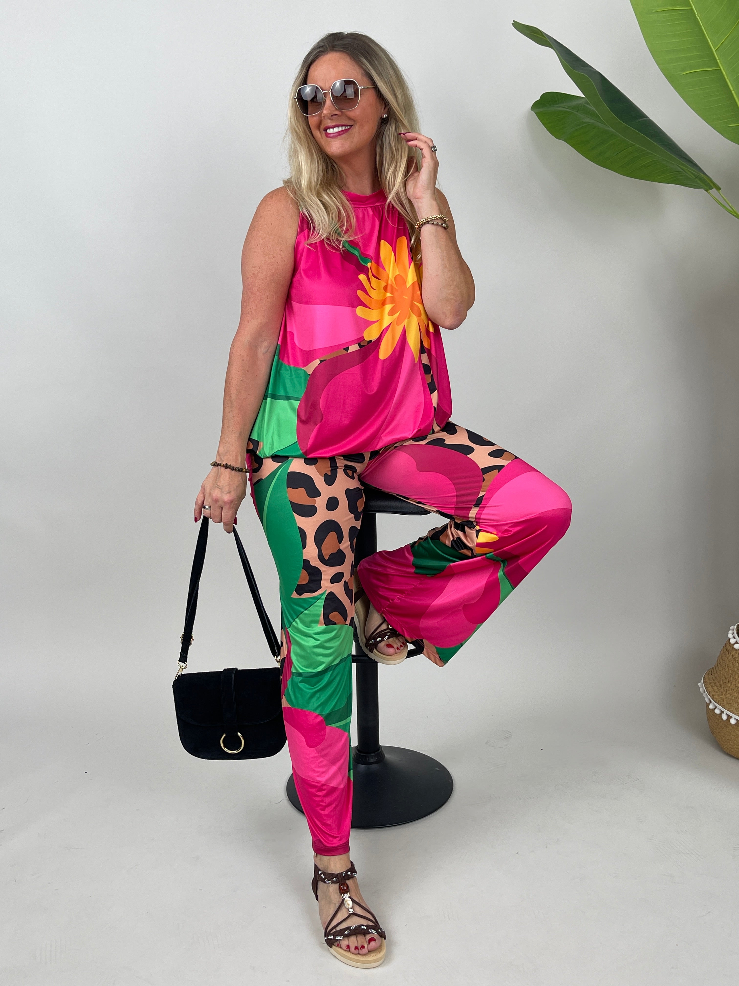 Marlene Hose Kofferstoff Muster Leo/Pink/Grün