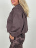 Jacke mit Kapuze in Velours-Optik in Mokka