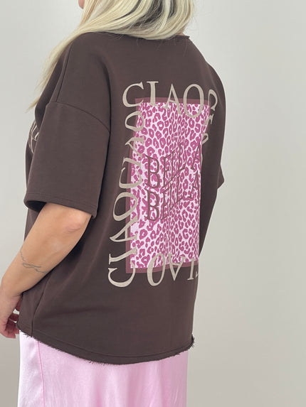 Sweatshirt Kurzarm mit Rückenprint in Mokka Artikel 6271