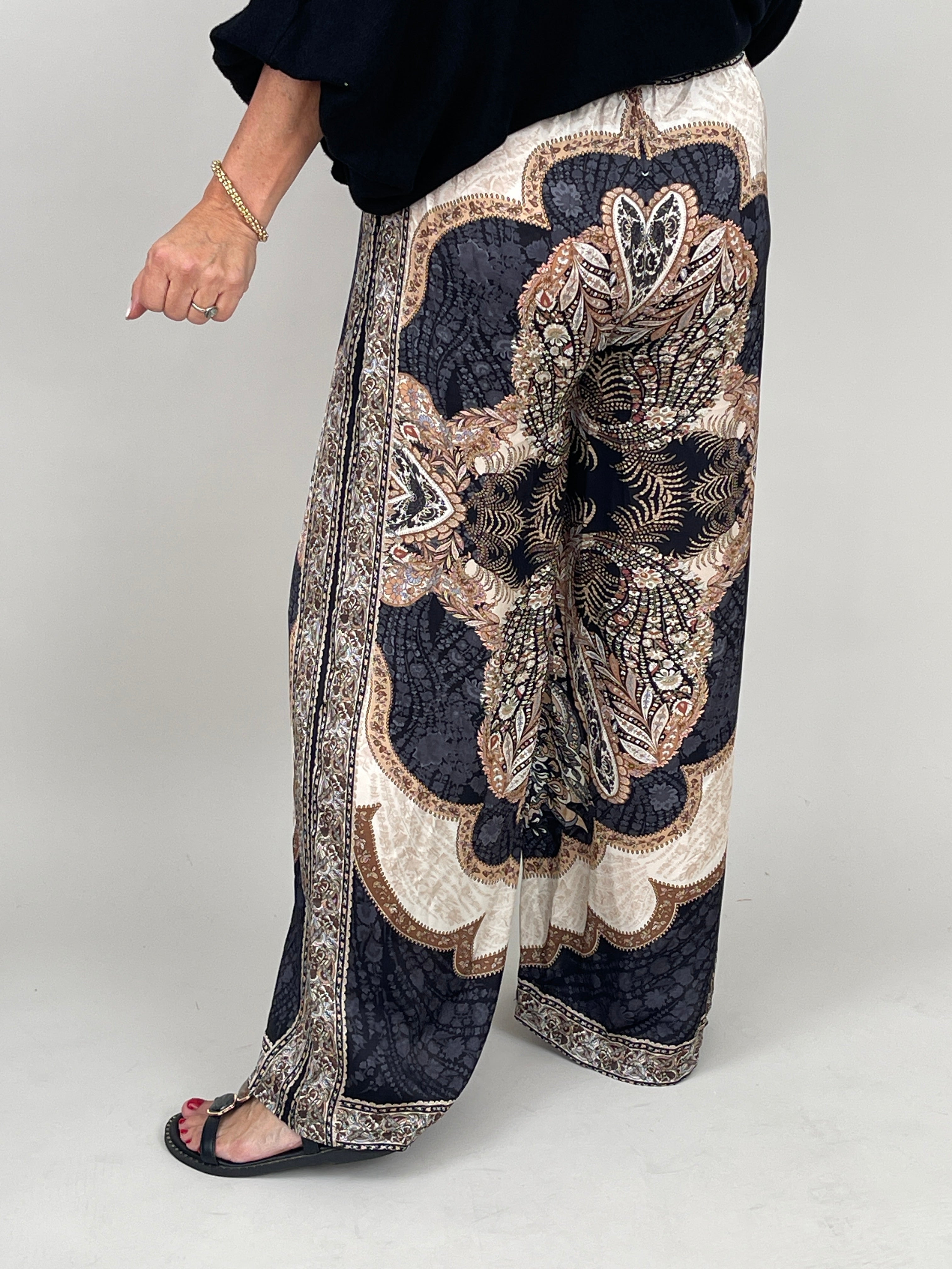 Hose Satin Paisley in Schwarz