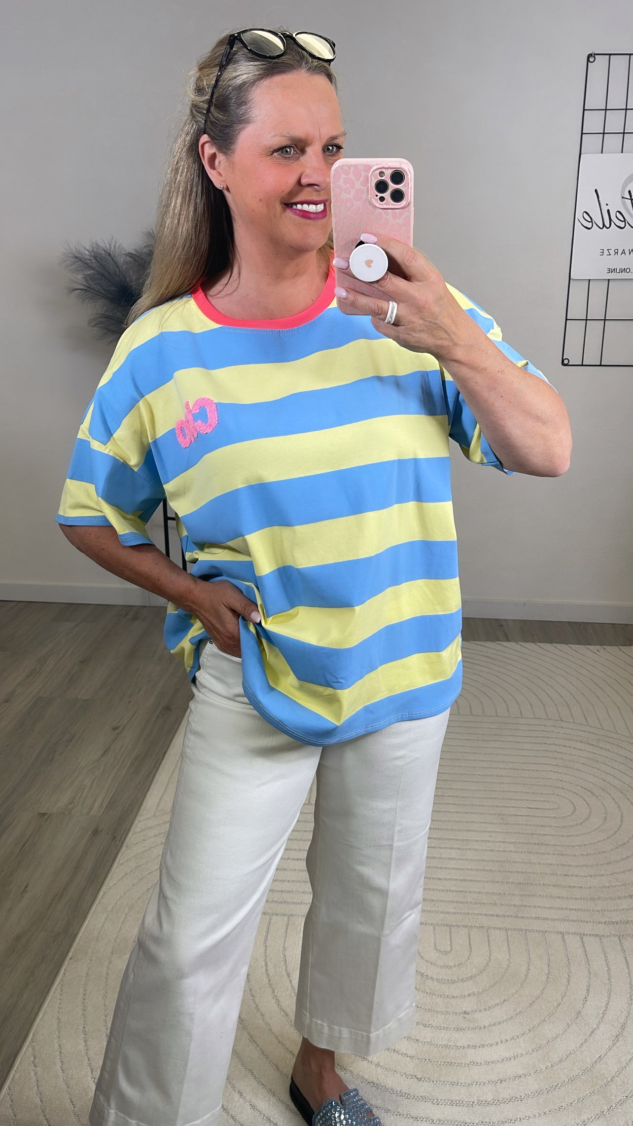 T-Shirt Streifen in Gelb/Hellblau