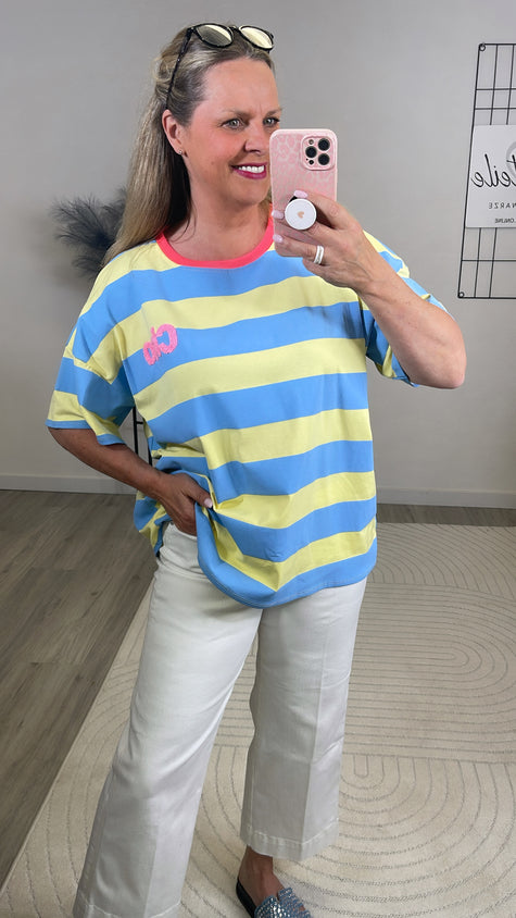 T-Shirt Streifen in Gelb/Hellblau