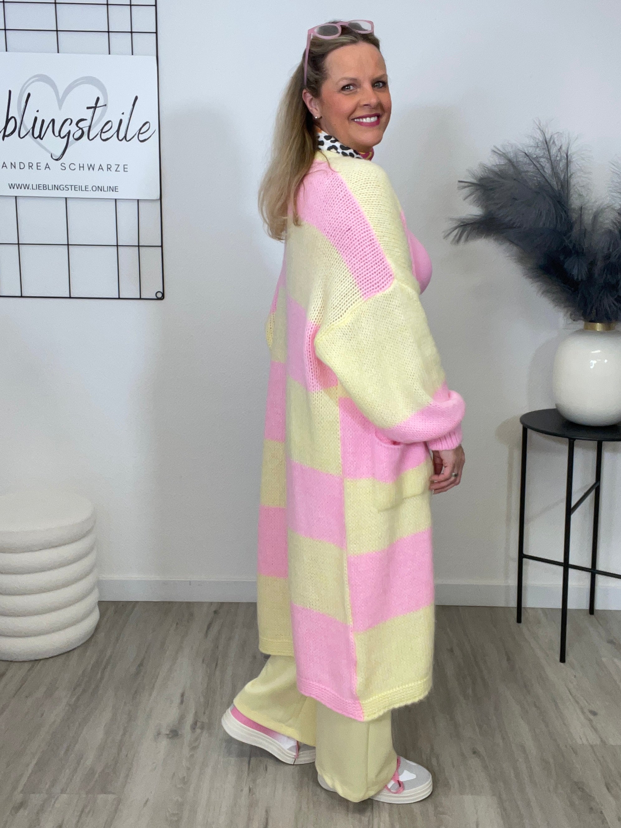 Cardigan Streifen in Rosa/Gelb