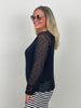 Mesh-Shirt mit Samt-Punkten in Schwarz