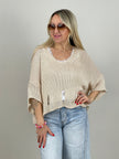 Pullover Kurzarm Lochmuster in Beige