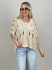Pullover Kurzarm großes Lochmuster in Beige