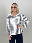 Pullover Feinstrick Streifen Marine/Weiß