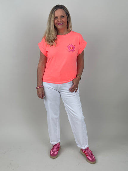 T-Shirt Sonnenprint in Koralle