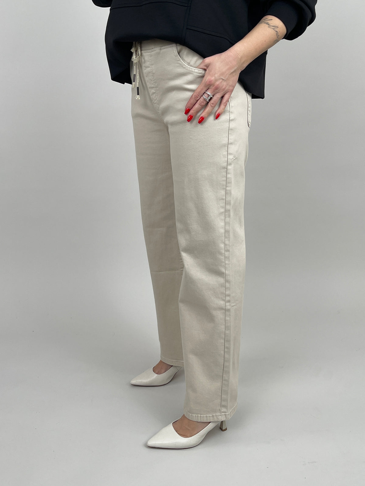 Jeans Wide Leg mit Stretchbund in Beige