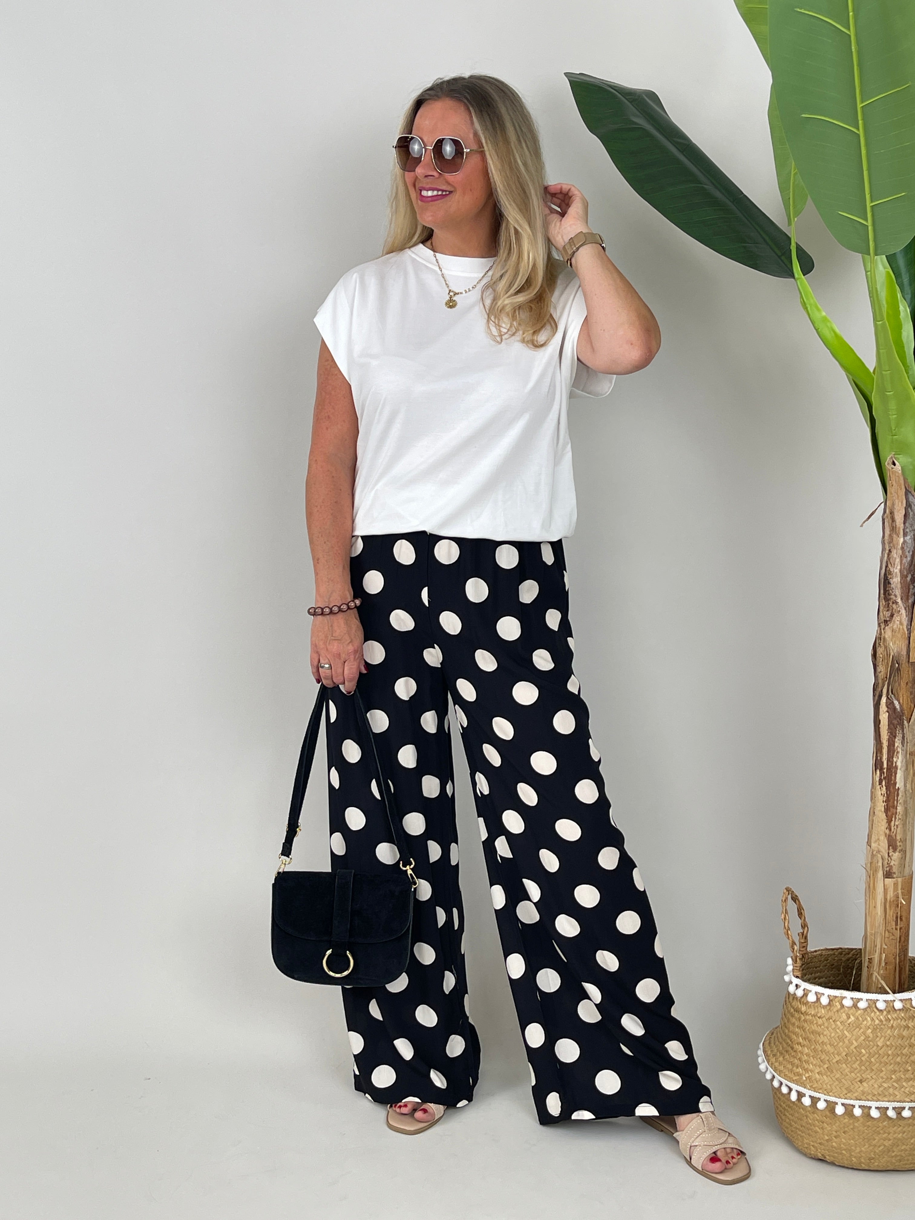 Marlenehose Punkte in Schwarz/Offwhite
