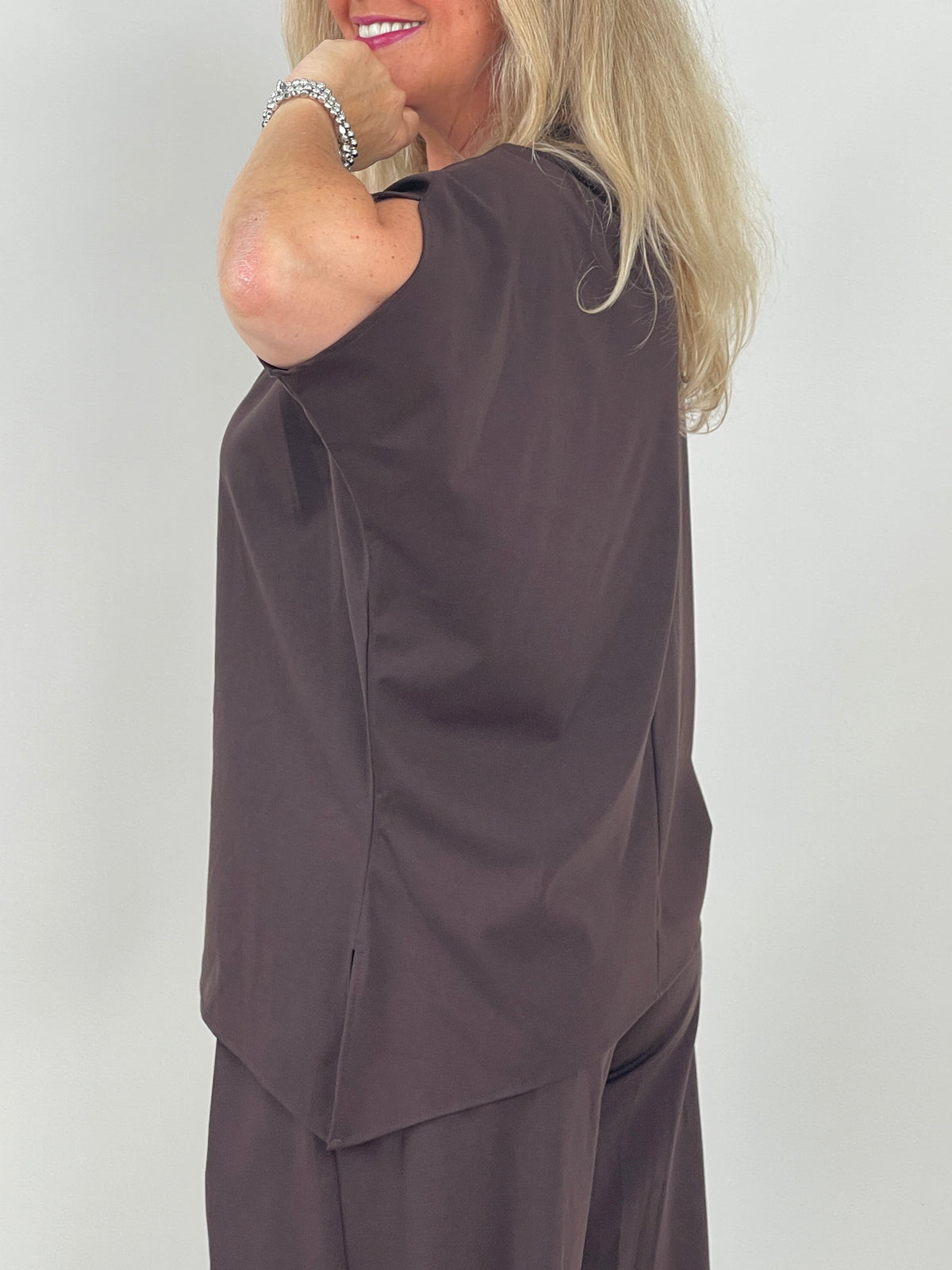 Shirt A-Symmetrisch Butterstoff in Mokka