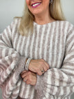 Pullover mit Fledermaus-Ärmeln Streifen in Taupe/Creme