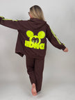 Kapuzenjacke mit Neon-Details in Mokka