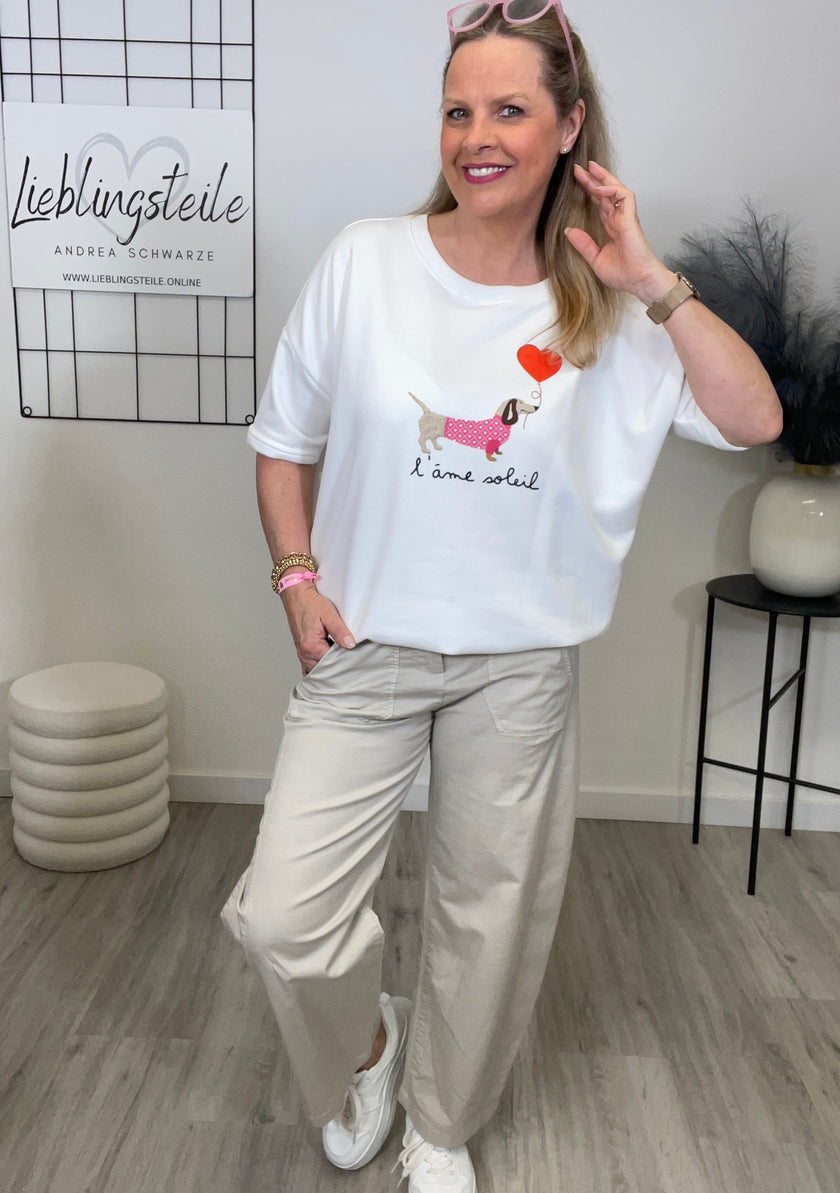 Leichtes Sweatshirt 1/2 Arm  Dackel in Weiß Art. 6963