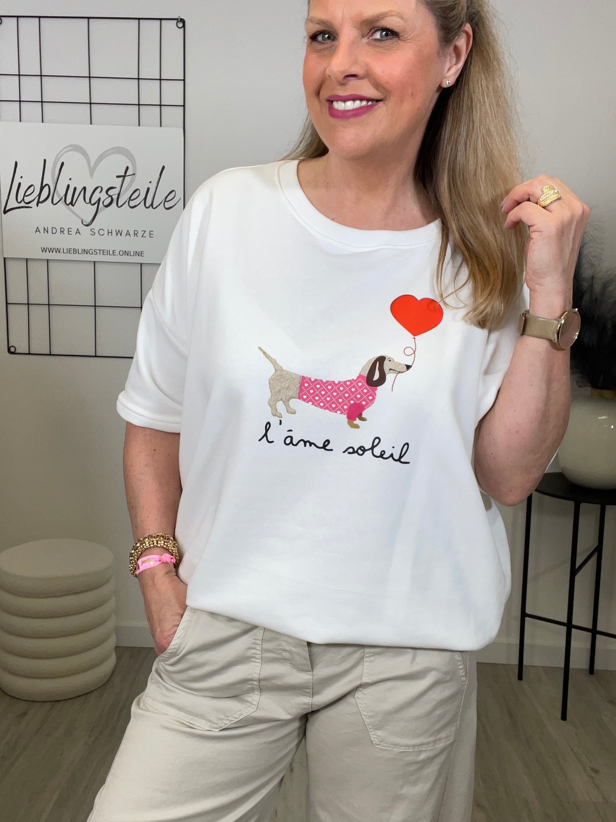 Leichtes Sweatshirt 1/2 Arm  Dackel in Weiß Art. 6963