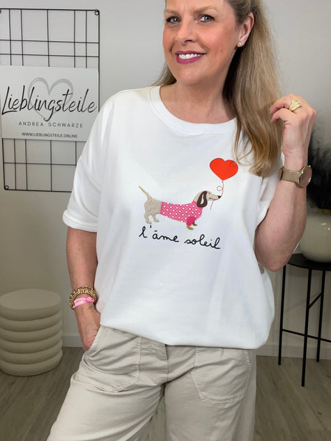 Leichtes Sweatshirt 1/2 Arm  Dackel in Weiß Art. 6963