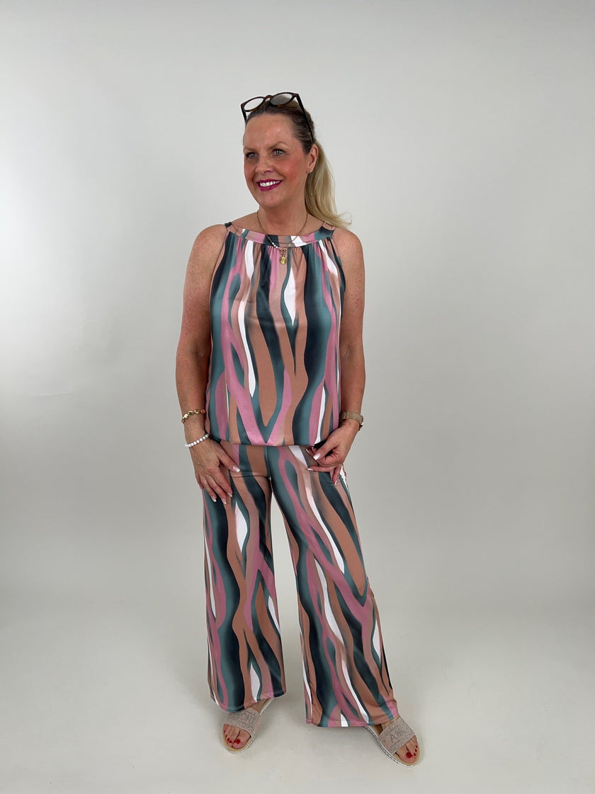 Marlene Hose Kofferstoff Wellen in Rosa/Beige