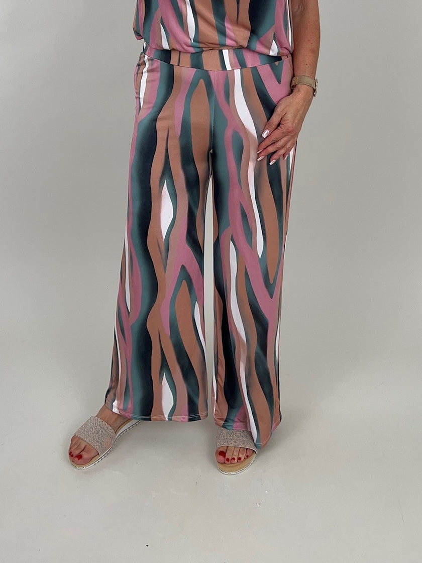 Marlene Hose Kofferstoff Wellen in Rosa/Beige