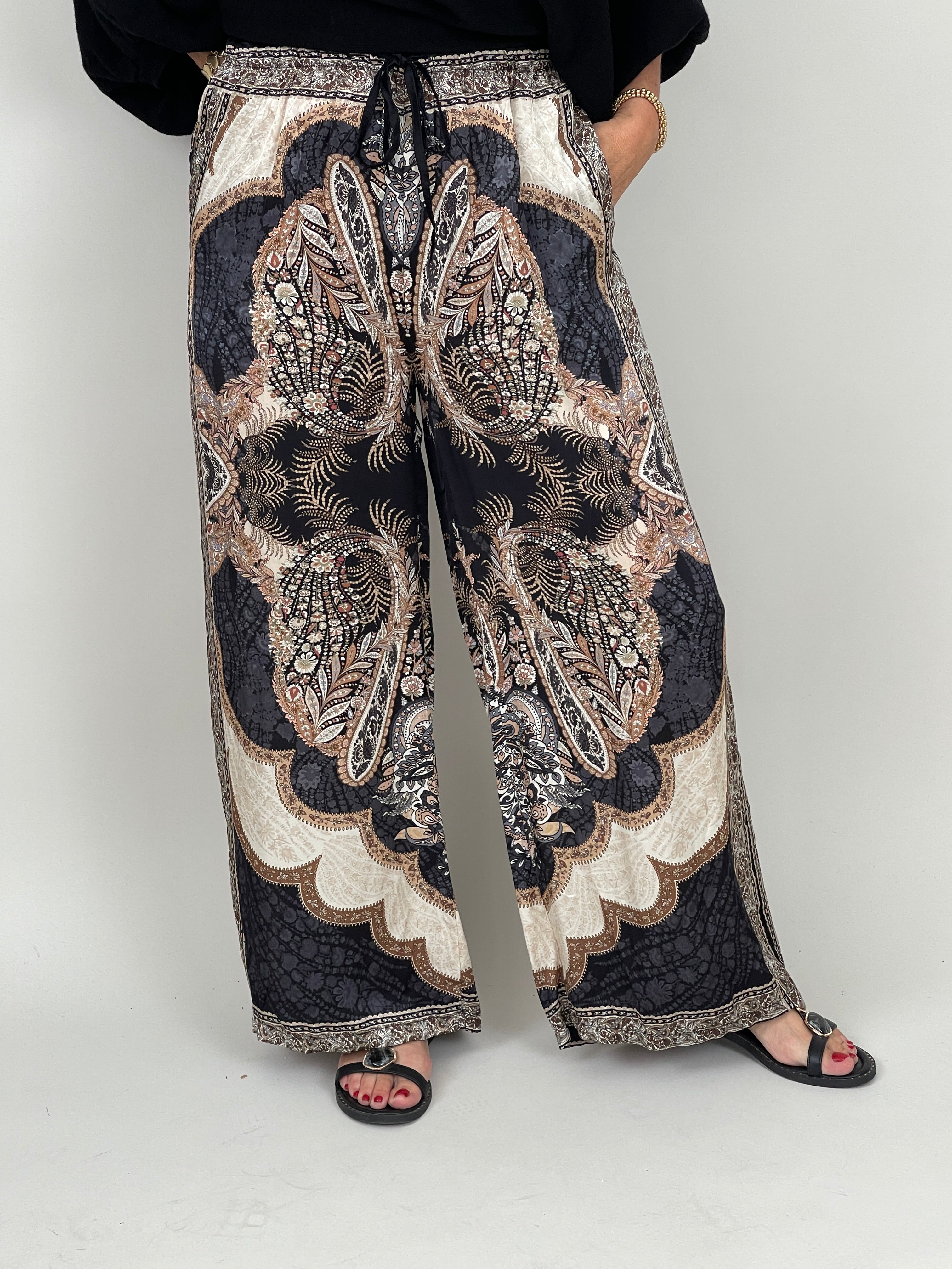 Hose Satin Paisley in Schwarz
