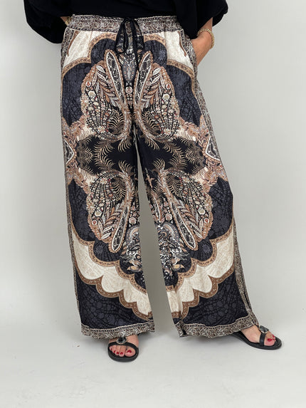 Hose Satin Paisley in Schwarz