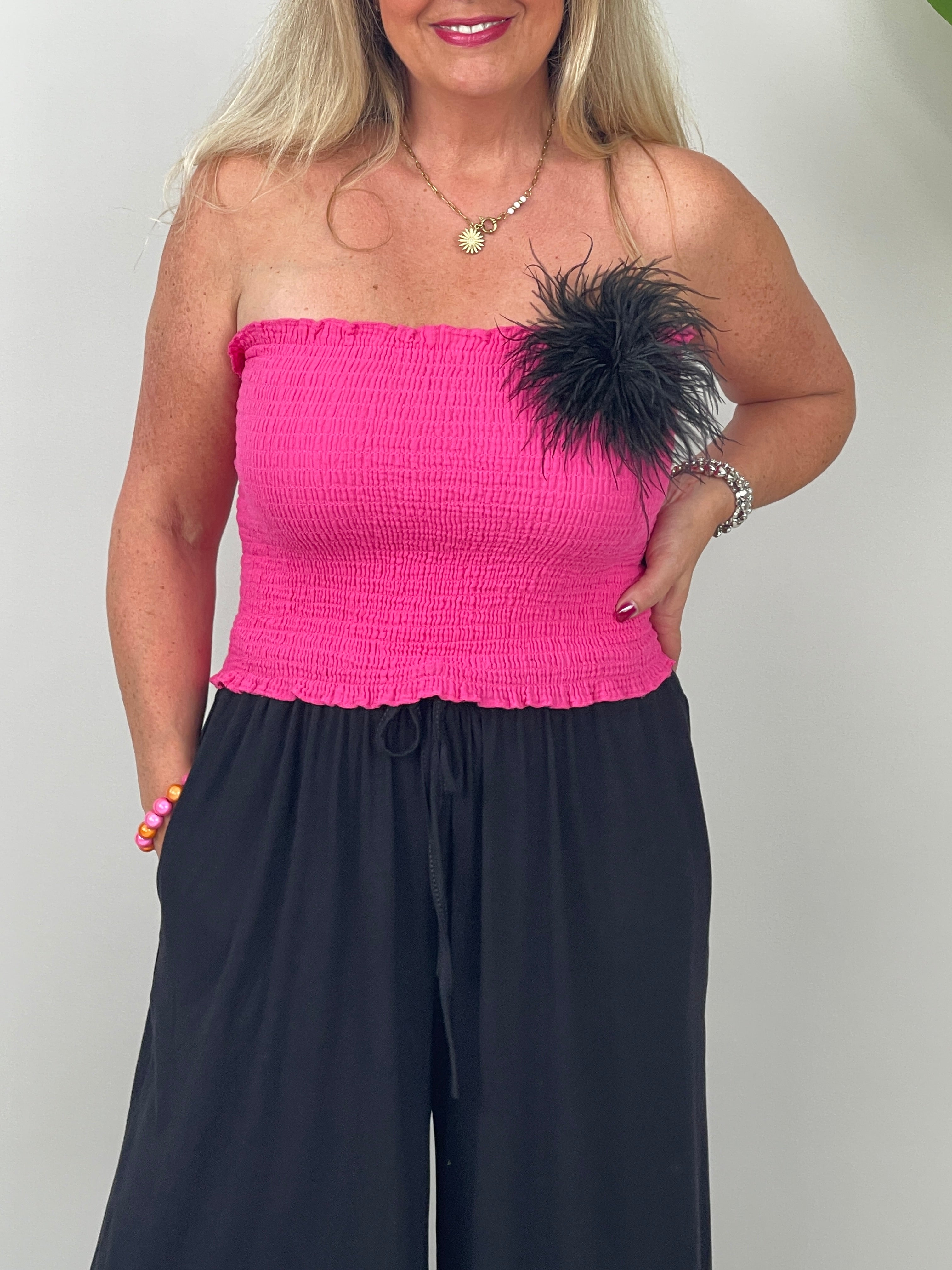 Bandeau-Top gesmokt Uni in Pink