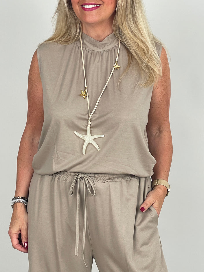 Top Butterstoff mit Schleife in Taupe