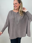 Pullover Oversized Fledermausärmel Uni in Taupe