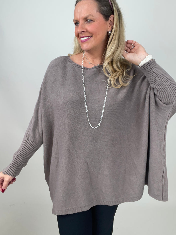 Pullover Oversized Fledermausärmel Uni in Taupe