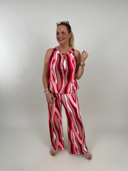 Marlene Hose Kofferstoff Wellen in Rot/Rosa Artikel 6045