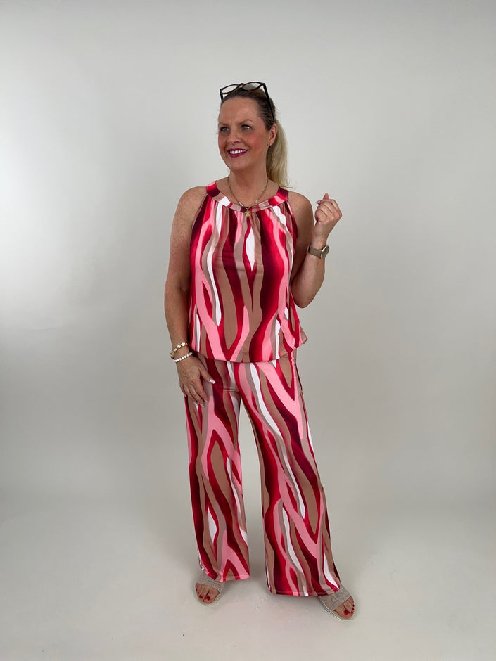 Marlene Hose Kofferstoff Wellen in Rot/Rosa Artikel 6045