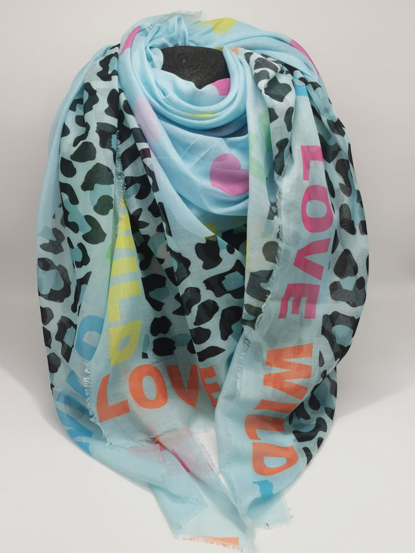 Tuch 70x70 Leo in Hellblau/Bunt