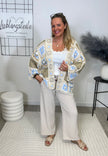 Boho Häkelcardigan in Beige/Hellblau