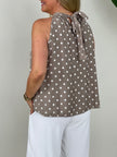 Neckholder Top Punkte in Taupe/Weiß