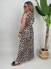 Kleid Maxi Kofferstoff Binde-Details Leo-Muster